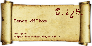 Dencs Ákos névjegykártya
